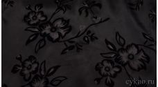 Атлас-стрейч Плотный Черный c узором "Крупные цветы"