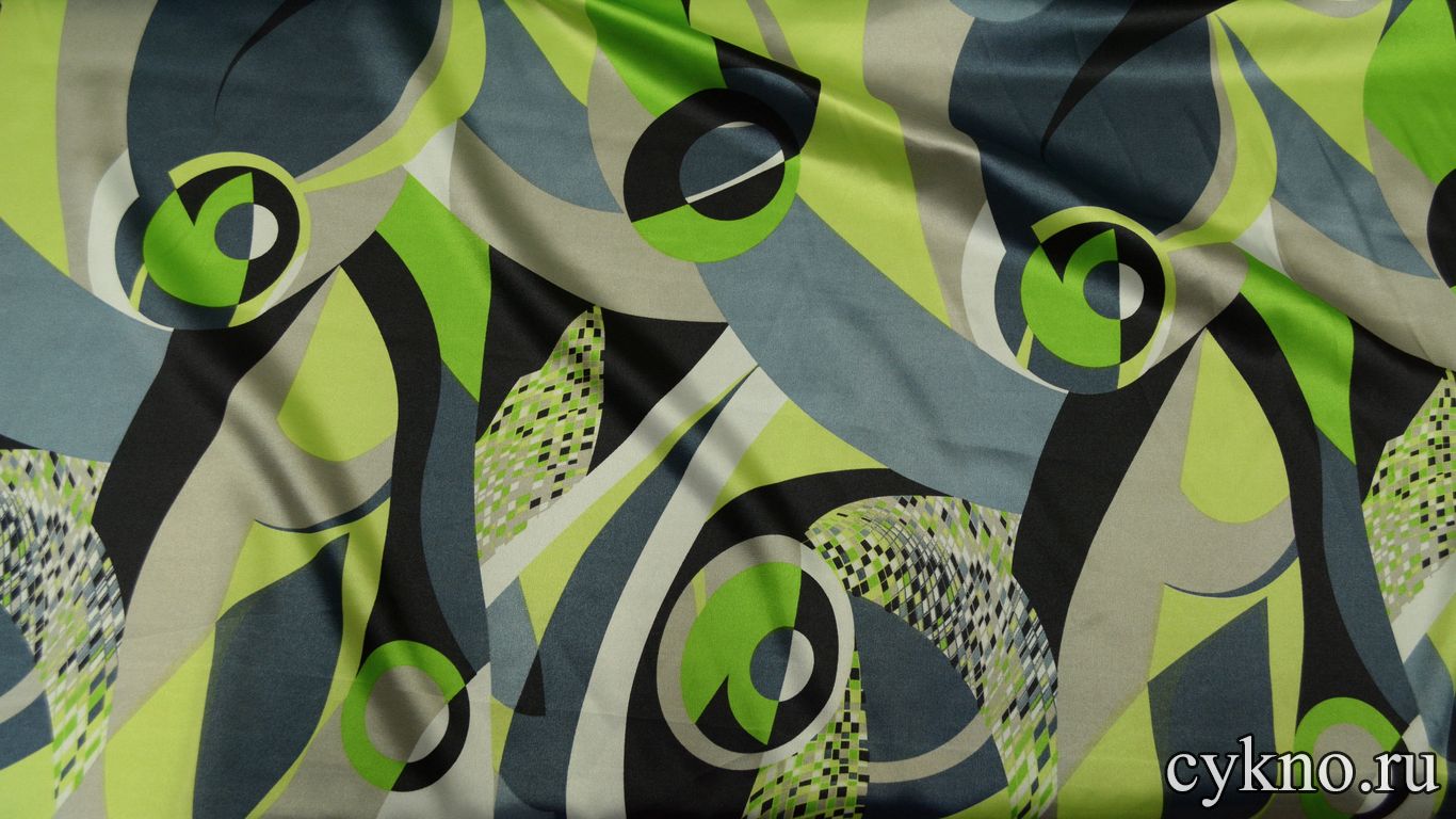 Атлас принт абстракция в цвете лайма