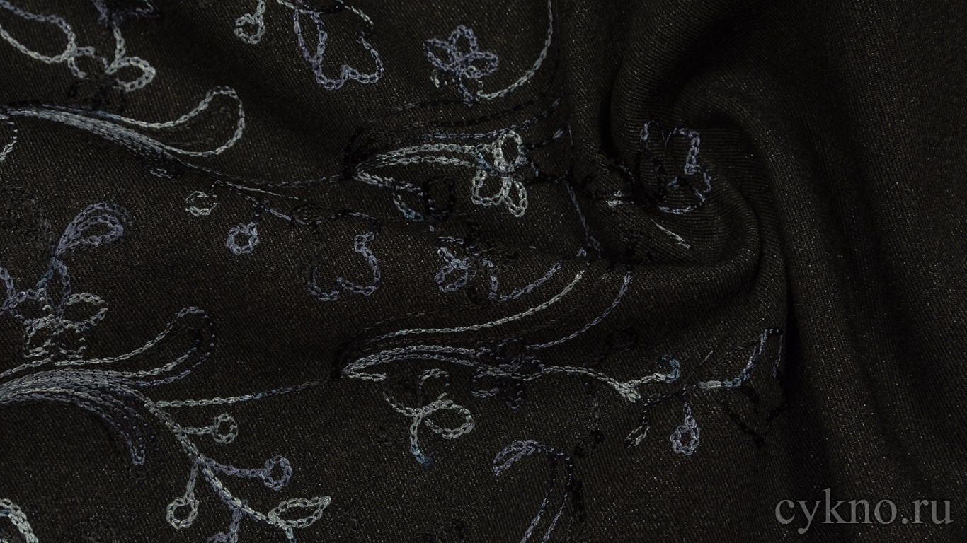 Ткань Костюмная "Синие нити на черном"