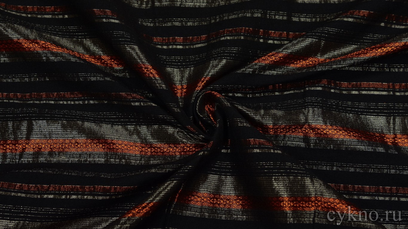 Вискоза Рубашечная в полоску "Рыжее на черном"