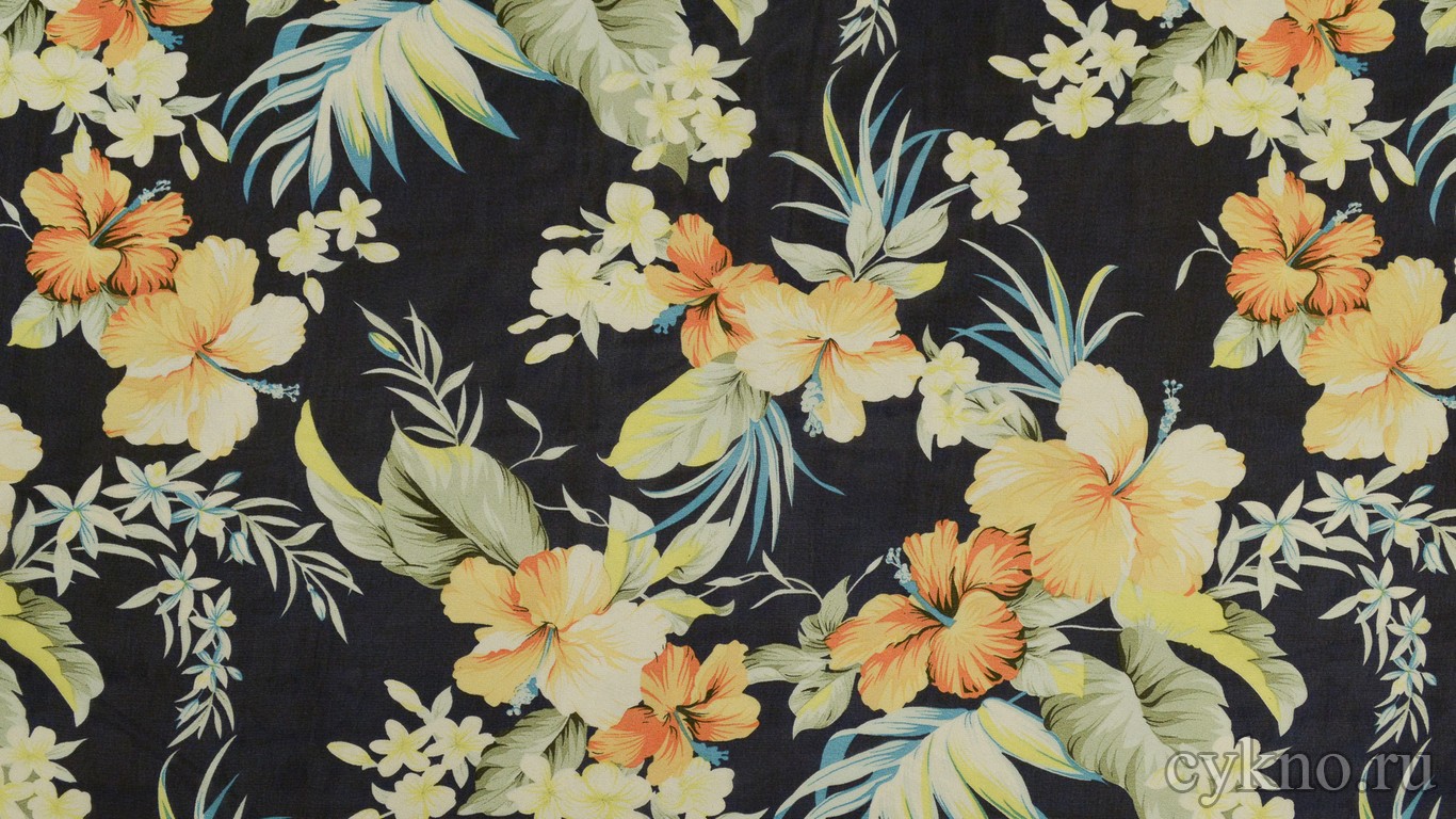 Шифон Набивной "Оранжевые цветы"