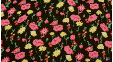 Шифон Набивной "Розовые маки на черном"