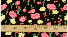 Шифон Набивной "Розовые маки на черном"