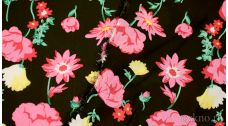 Шифон Набивной "Розовые маки на черном"