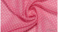 Шифон Набивной Ярко-розовый в горошек
