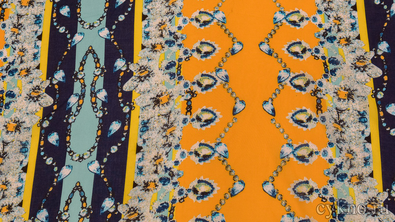 Шифон Набивной с оранжевым принтом