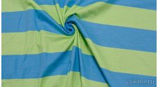 Ткань Трикотаж хлопковый с принтом "Голубые и салатовые полосы"