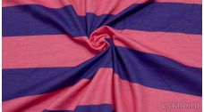 Ткань Трикотаж хлопковый с принтом "Синие и розовые полосы"