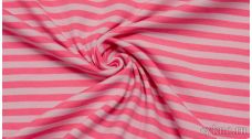 Ткань Трикотаж хлопковый с принтом "Белые и розовые полосы"
