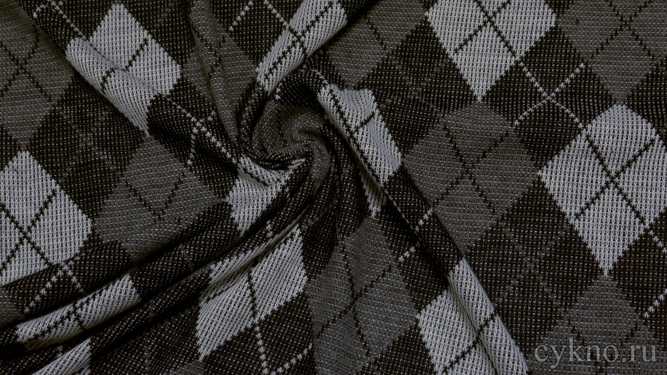 Ткань Трикотаж вязаный в сером цвете с принтом "Ромбы"