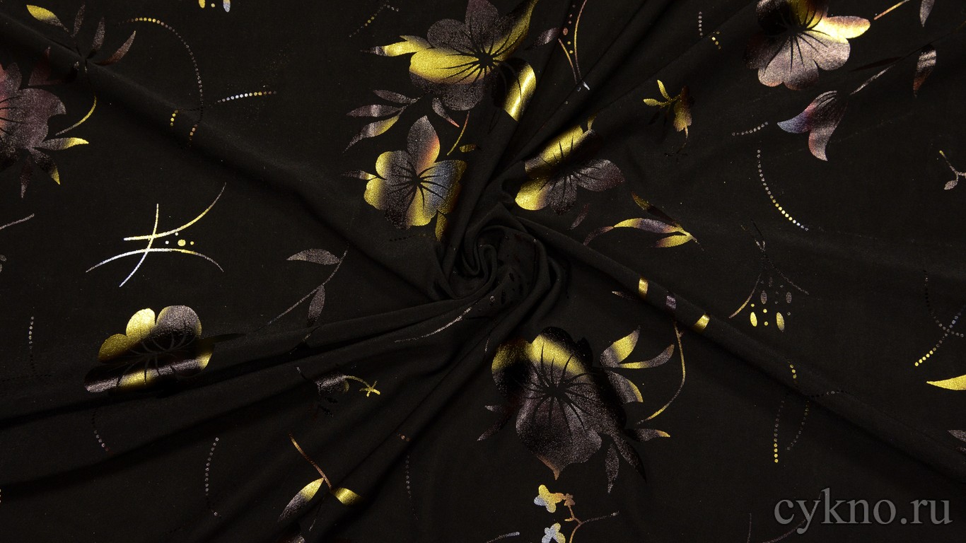 Ткань Трикотаж "Золотые Цветы"