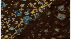Ткань Трикотаж "Синие цветы на коричневом"
