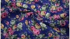 Лен костюмный розы на синем